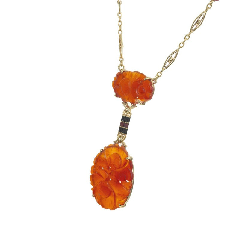 Carved Carnelian Yellow Gold Enamel Necklace – image 4