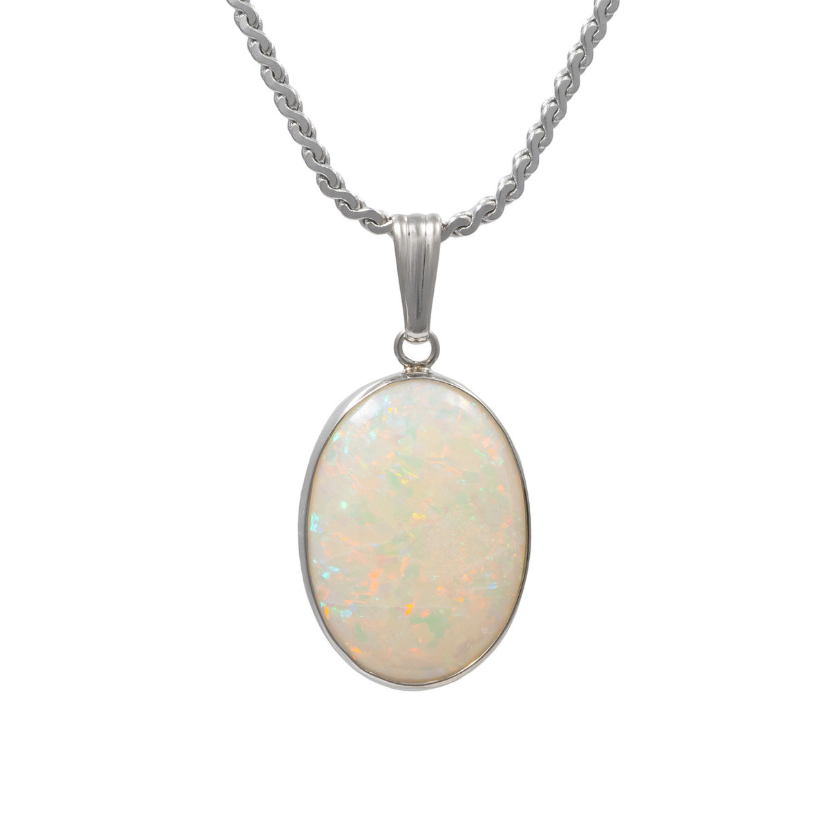 2.75 Carat Opal White Gold Pendant Necklace