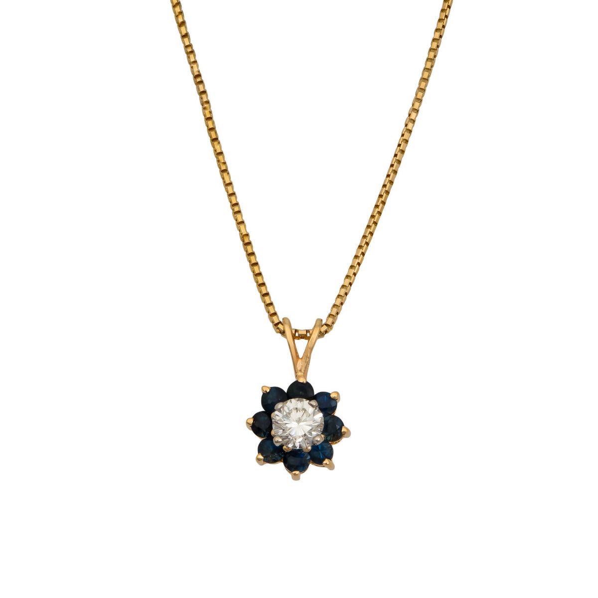 Diamond Sapphire Gold Pendant Necklace