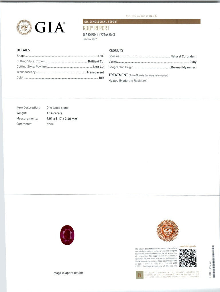 GIA Certified 1.14 Carat Burma Ruby Diamond Yellow Gold Pendant Necklace – image 3