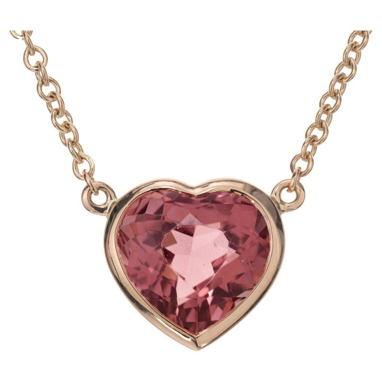 Peter Suchy 3.29 Carat Pink Tourmaline Rose Gold Heart Pendant Necklace – image 2