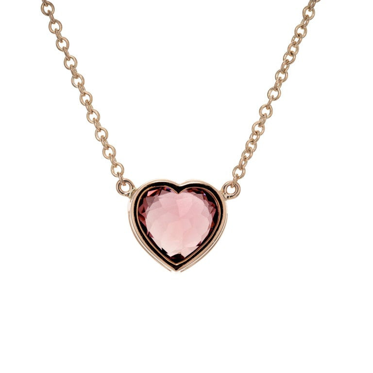 Peter Suchy 3.29 Carat Pink Tourmaline Rose Gold Heart Pendant Necklace – image 4