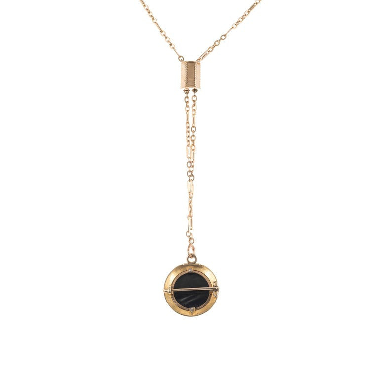 Black Onyx Hardstone Yellow Gold EOS Greek Goddess Carved Pendant Necklace – image 5
