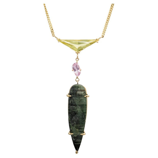 Peter Suchy 23.14 Carat Tourmaline Beryl Topaz Yellow Gold Pendant Necklace