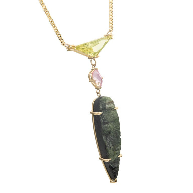 Peter Suchy 23.14 Carat Tourmaline Beryl Topaz Yellow Gold Pendant Necklace – image 3