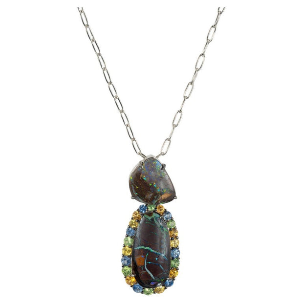 Peter Suchy 4.90 Carat Boulder Opal Garnet Sapphire White Gold Pendant Necklace