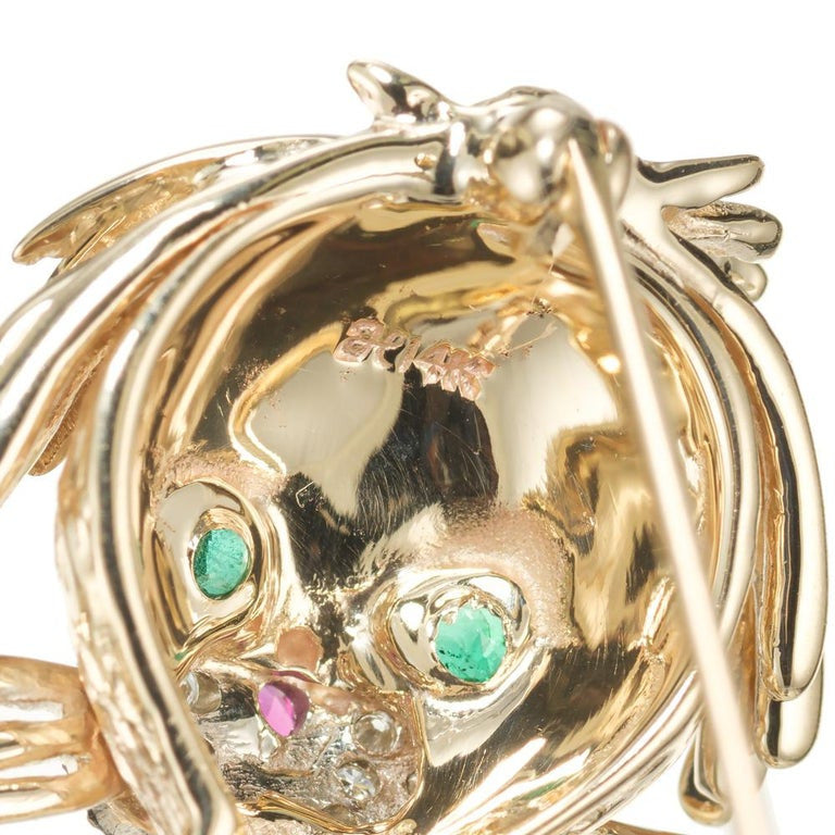 .15 Carat Diamond Emerald Ruby Yellow Gold Dog Brooch – image 4