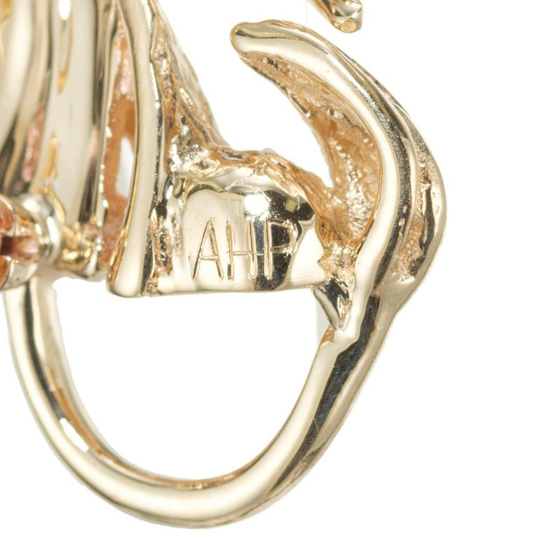 .15 Carat Diamond Emerald Ruby Yellow Gold Dog Brooch – image 6