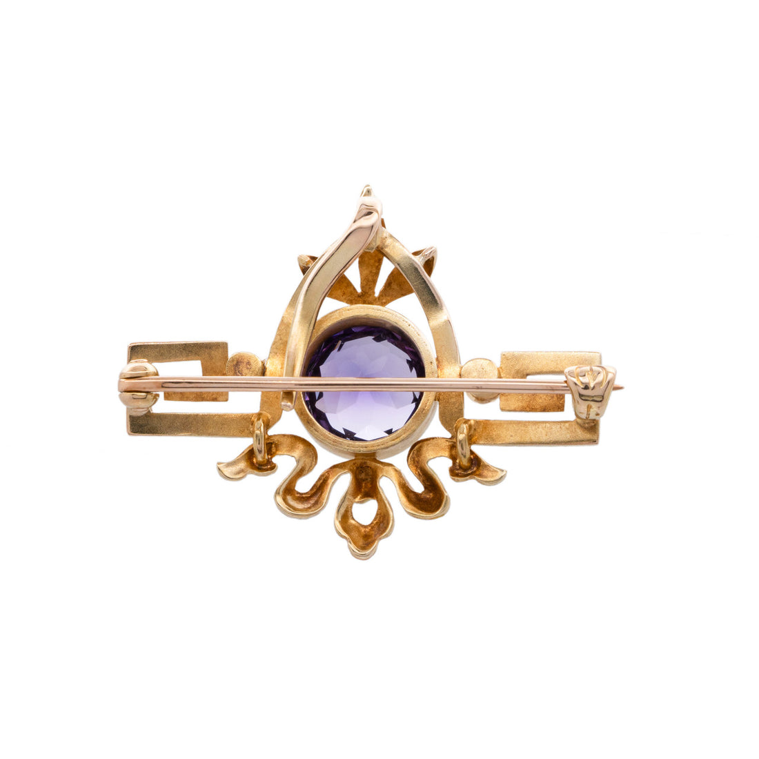 2.00 Carat Amethyst Pearl Yellow Gold Enamel Brooch Pendant – image 3