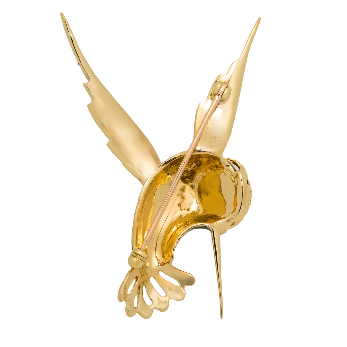 Tiger Eye Ruby Enamel 18k Yellow Gold Hummingbird Brooch – image 4