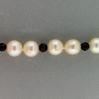 Vintage 17 3/4 In 7.6mm Japanese Cultured Akoya Pearl Onyx Deco Necklace Gold – image 3