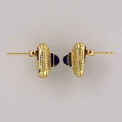 Vintage Earrings SBI Designer 18k Yellow Gold .80ct Square Cabochon Amethyst – image 3