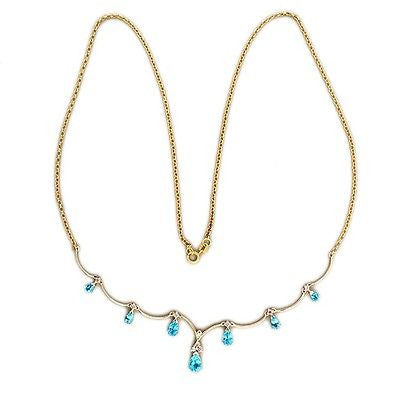 Vintage Blue Pear Topaz 7 Stone 2.50ct 14k Gold Full Cut Diamond 22 In Necklace – image 3