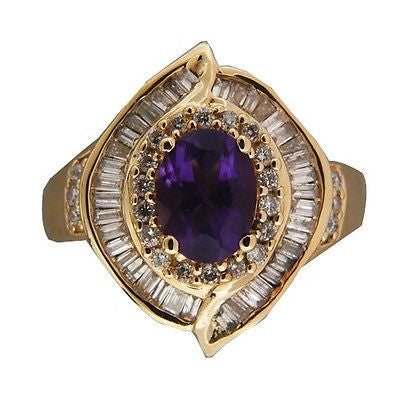 Vintage Style 1.25ct Oval Amethyst .50CT Baguette .30CT Round Diamond 14k Ring – image 3
