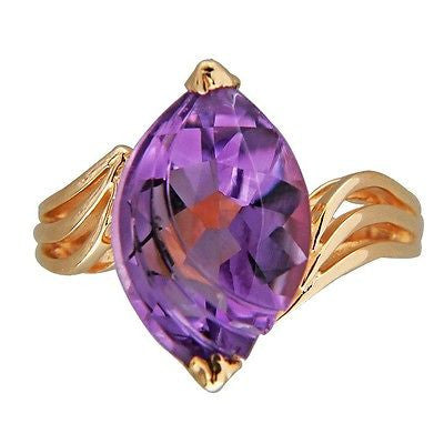Vintage Estate 3.50ct Marquise Fantasy Cut Amethyst 14k Yellow Gold Ring