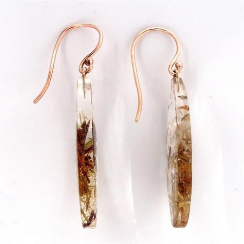 Rare Quartz Crystal 45.50ct Copper Rutile 18k Pink Gold Dangle Earrings – image 4