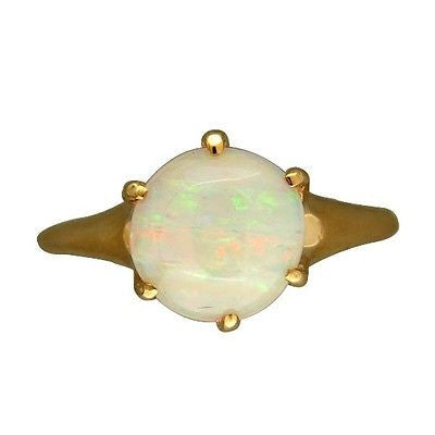 Vintage 8.7mm Fine White Round Opal 14k Yellow Gold 6 Prong Set Ring Size 5 3/4