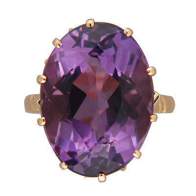 Estate Fine Reddish Purple Oval Polished Amethyst 14k Rose Gold 1940'S Ring – image 2