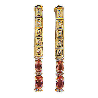 Vintage 18k Gold 1 3/4 Inch Precious Pink Precious Topaz Diamond Dangle Earrings – image 8