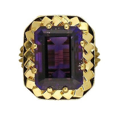 Vintage Rare Gem Reddish Purple 6.00ct Emerald Cut Amethyst Ring Gold Wire Base