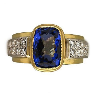 4.08 Carat Tanzanite Diamond Platinum Yellow Gold Ring