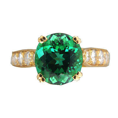 Vintage 3.74ct Natural Blush Green Tourmaline 18k Gold .60ct Full Diamond Ring – image 3