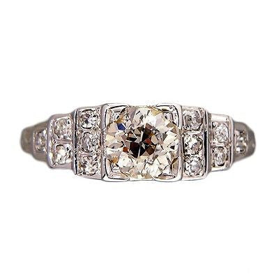 Vintage Engagement Ring Art Deco .65ct Old European Diamond 18k White Gold