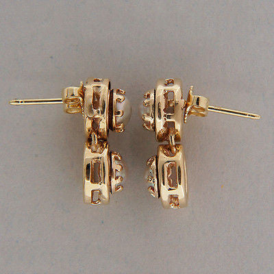 Vintage 1950s 2 Section Four 5.5mm Mobe Pearl 14k Gold Garnet Dangle Earrings – image 6