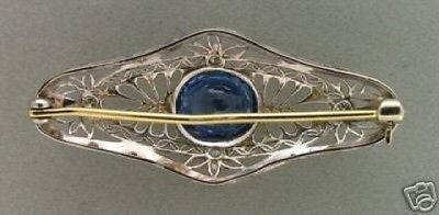 Estate Antique Art Deco Pierced Hand Engraved Platinum Sapphire Diamond Pin – image 4