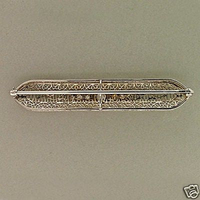 Vintage 1930s Art Deco Open Work Filigree Platinum Top 14k Gold 7 Diamond Pin – image 3