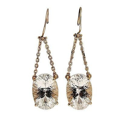 Vintage 22.5ct Cut Oval White Topaz Scroll Settings 14k Wire Dangle Earrings