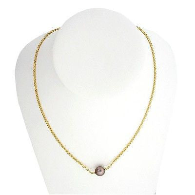 Vintage Estate 9.33mm Black Cultured Pearl 18k Yellow Gold 16 Inch Necklace