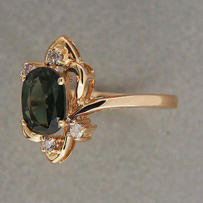 Vintage 1.48ct Oval Greenish Blue Sapphire .04ct Diamond 14k Gold Swirl Ring – image 5