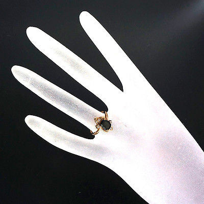 Vintage 1.48ct Oval Greenish Blue Sapphire .04ct Diamond 14k Gold Swirl Ring – image 2