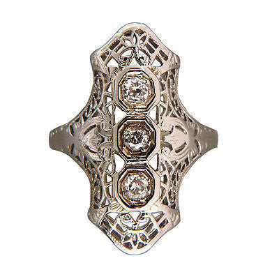 Vintage Art Deco 18k White Gold .06ct Diamond Old European Ring