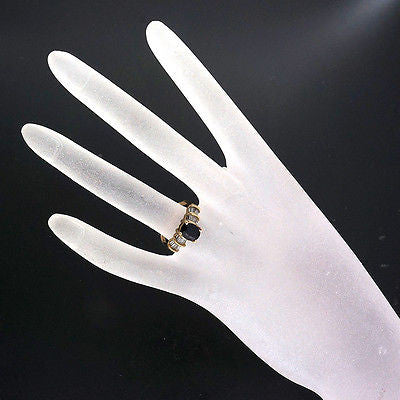 Vintage 1.50ct Deep Sapphire .32ct Baguette Cut Diamond 14k Yellow Gold Ring – image 7