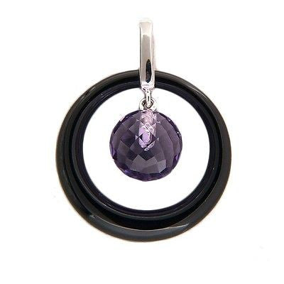 Vintage Estate 3.65ct Amethyst Briolette Black Onyx 14k White Gold Pendant