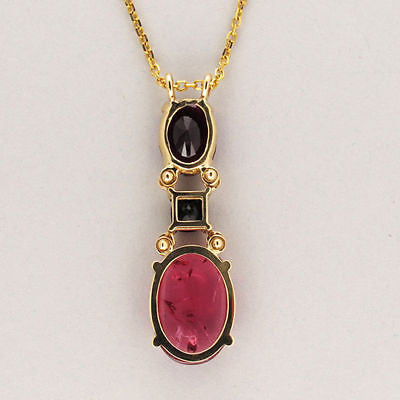 Vintage Oval Pink Tourmaline Square Onyx 14k Yellow Gold Necklace 16 In Chain – image 4