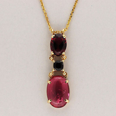 Vintage Oval Pink Tourmaline Square Onyx 14k Yellow Gold Necklace 16 In Chain – image 3
