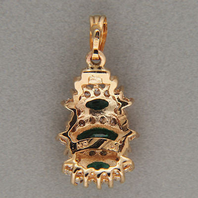 Vintage Curved 3 Marquise Emerald 14k Gold 32 Full Cut Round Diamond Pendant – image 3