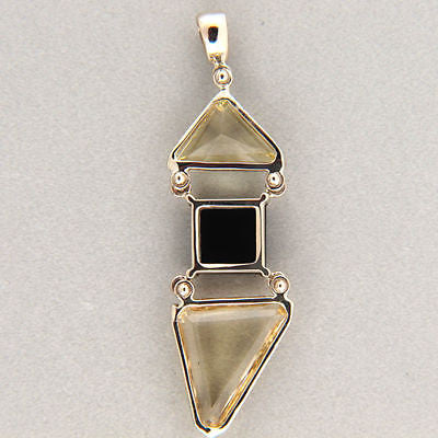 Vintage Free Form Triangle Yellow Beryl Heliodore Onyx 14k Pendant – image 3