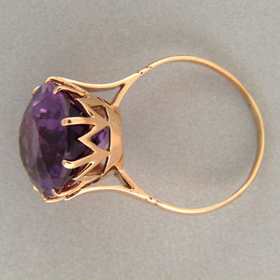 Estate Fine Reddish Purple Oval Polished Amethyst 14k Rose Gold 1940'S Ring – image 11