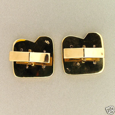 Estate Unique 1960s 14k Textured Yellow Gold Full/Single Cut Diamond Cufflinks – image 3