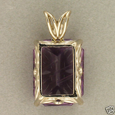 Vintage Rectangular 10.71ct Fantasy Cut 14k Gold Bright Purple Amethyst Pendant – image 3