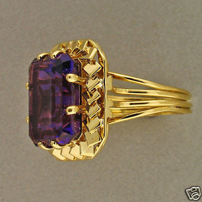Vintage Rare Gem Reddish Purple 6.00ct Emerald Cut Amethyst Ring Gold Wire Base – image 2