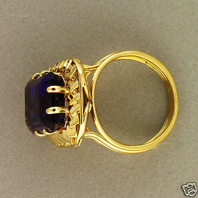 Vintage Rare Gem Reddish Purple 6.00ct Emerald Cut Amethyst Ring Gold Wire Base – image 3
