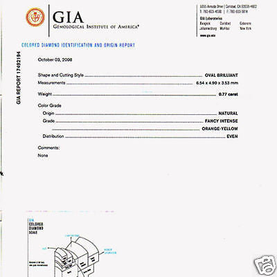 GIA Certified .77 Carat Orange Yellow Fancy Diamond Platinum Pendant Necklace – image 3