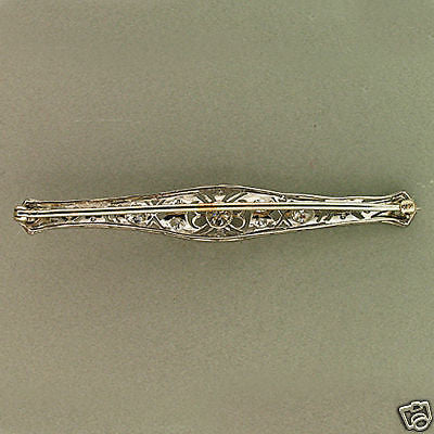 1920s Edwardian Art Deco 15 Diamond Solid Platinum Open Delicate Work Bar Pin – image 3