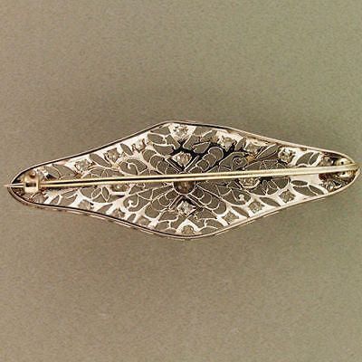 Vintage Edwardian Art Deco Platinum Open Work Filigree 22 Old Mine Diamond Pin – image 3