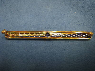 Estate Blue Square Montana Sapphire Art Deco 1920 Pierced Platinum Gold Bar Pin – image 3